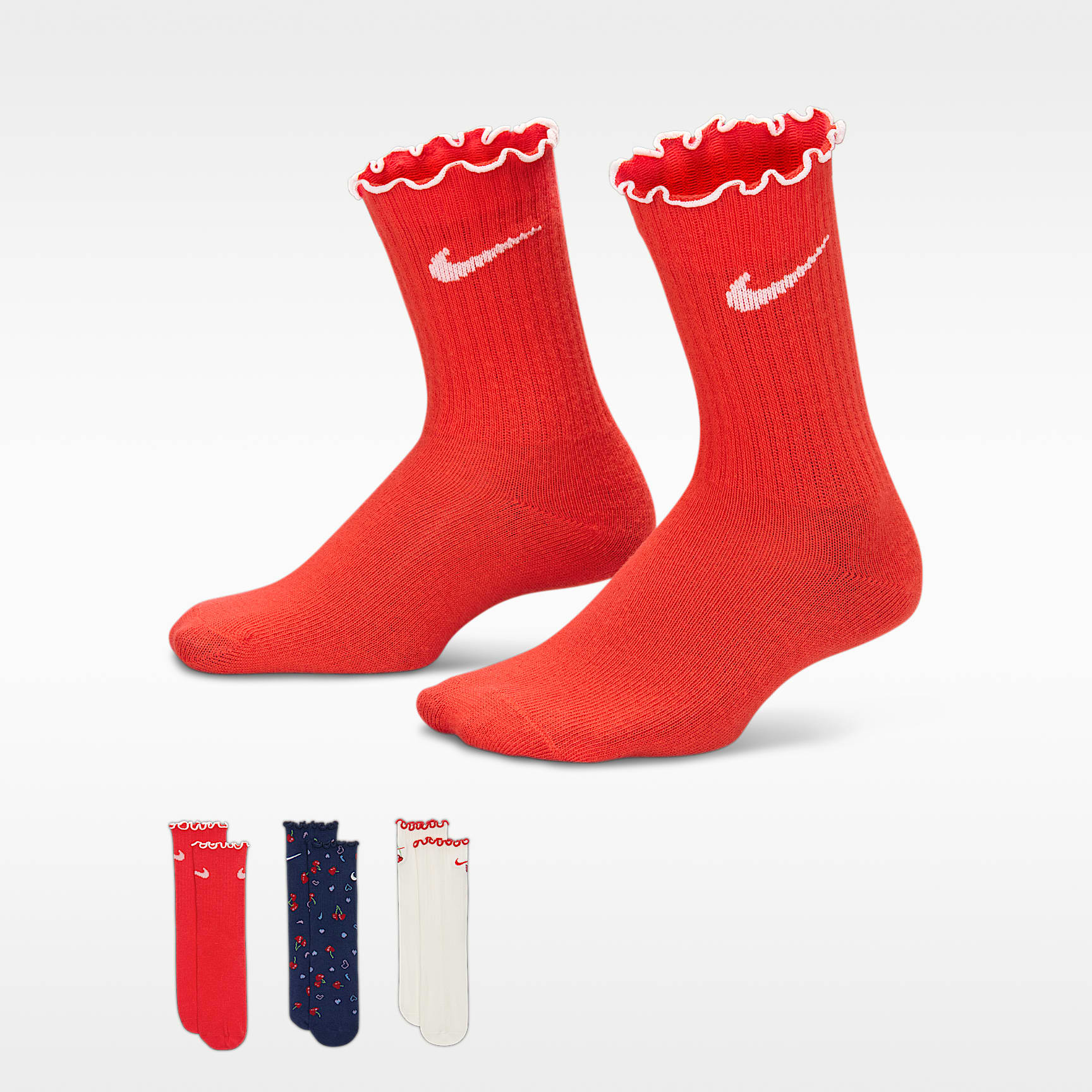 Nike Kids' Cherry Lettuce Hem Micro Crew Socks (3 Pairs). Nike.com